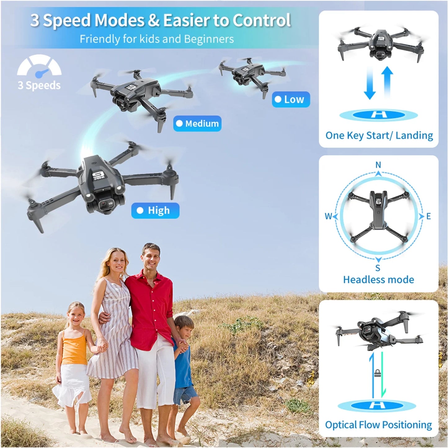 Foldable Drone with 1080P HD FPV Camera, WiFi RC Quadcopter, 360° Flip, Waypoint Flight - Ideal for Kids, Adults, and Beginners - Includes 2 Batteries - Black