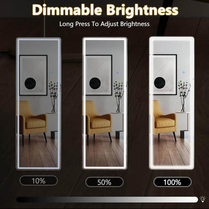 Full Length Mirror with LED Lights, 64"X21" ,Lighted Floor Standing Mirror with Stand,With Aluminum Frame for Bedroom Decor