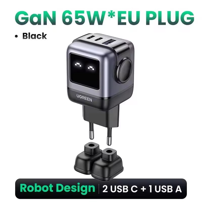 New！ 65W Gan Charger Robot Design Quick Charge 4.0 3.0 PPS for Iphone 16 15 14 Pro Macbook Laptop Tablet PD Fast Charger