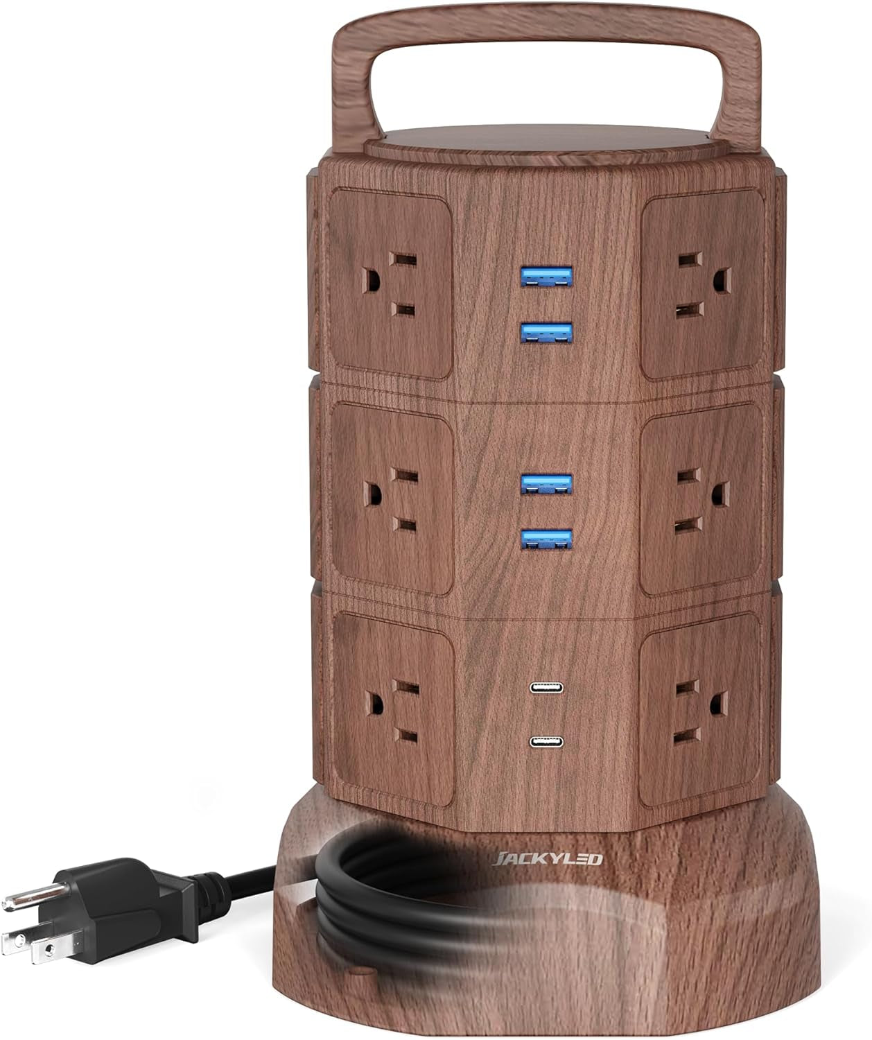 Power Strip Tower Surge Protector - 1625W 13A Electric Charging Station with 12 Outlets and 6 USB Ports, 6.5Ft Heavy Duty Extension Cord for Home, Office, and Dorm Use - Black