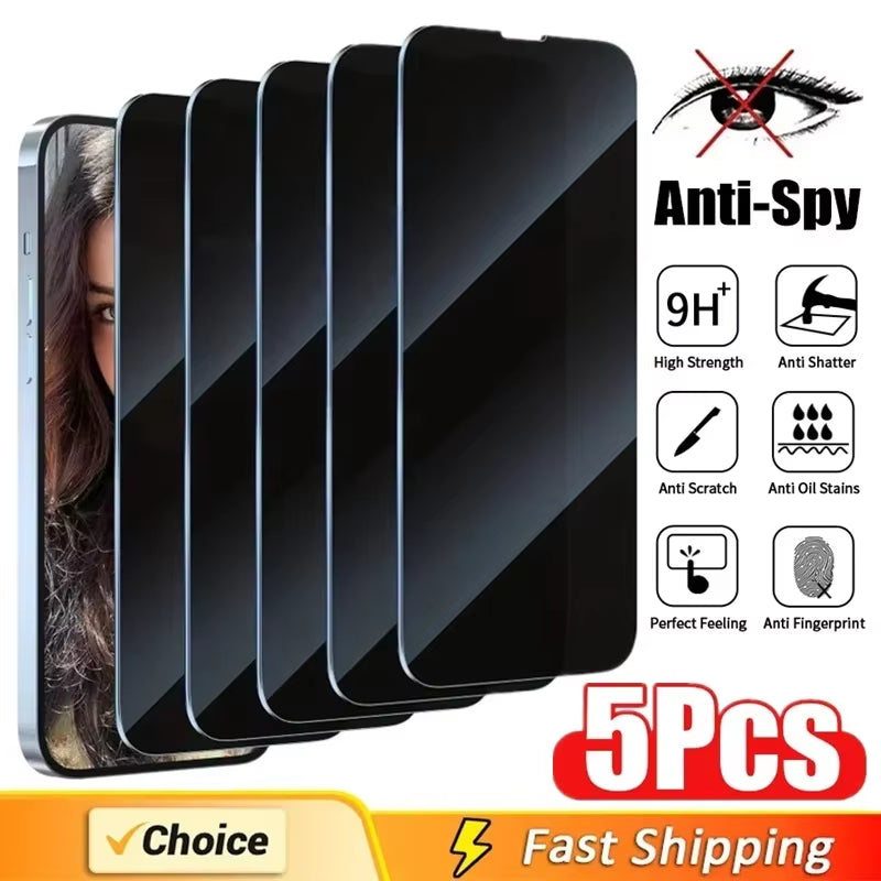 **🔒 5-Pack Anti-Spy Privacy  🔒 5-Pack Anti-Spy Privacy Screen Protectors for iPhone 15 & More – Full Cover Tempered Glass Shield! 📱✨