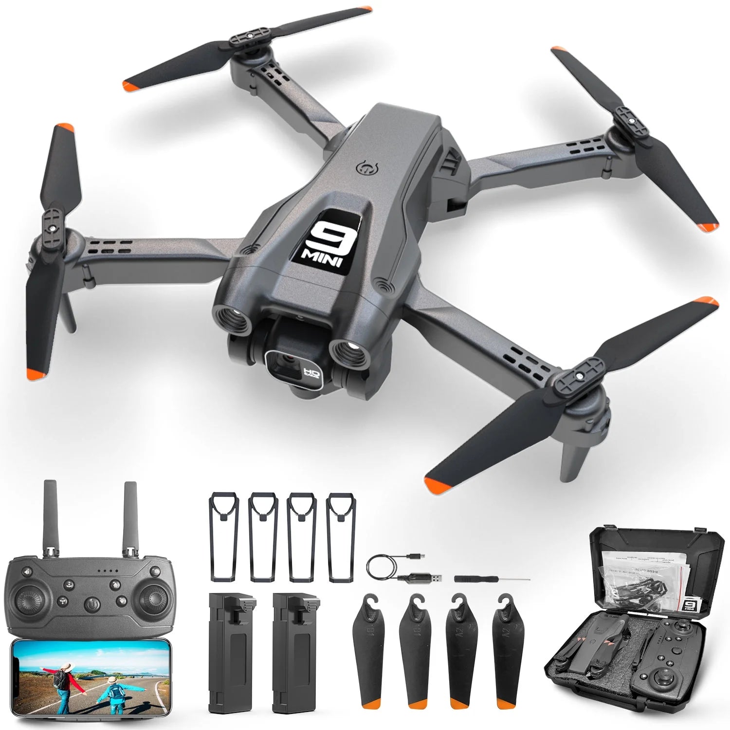 Foldable Drone with 1080P HD FPV Camera, WiFi RC Quadcopter, 360° Flip, Waypoint Flight - Ideal for Kids, Adults, and Beginners - Includes 2 Batteries - Black