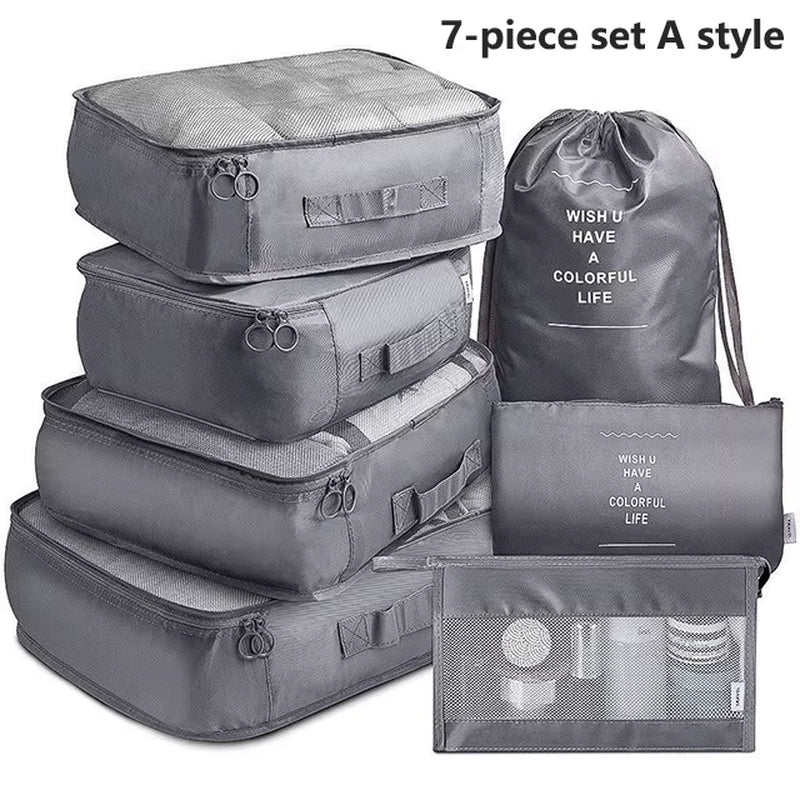 7Pcs Travel Organizer Storage Bags Wardrobe Cube Suitcase Packing Cubes Set Storages Luggage Clothes Shoe Pouch Folding