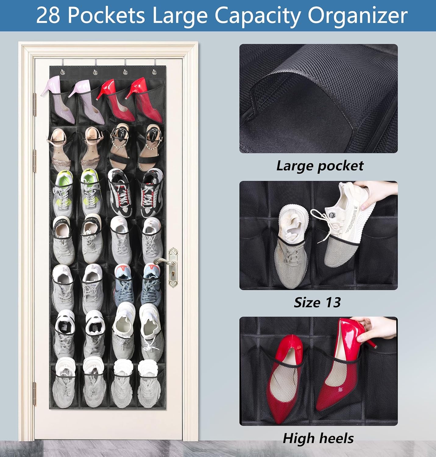 28-Pocket Over-the-Door Shoe Organizer - Mesh Storage Solution for Closet Doors, Black 🔥 Upgrade Your Storage Game with the MISSLO 28-Pocket Shoe Organizer! 🔥