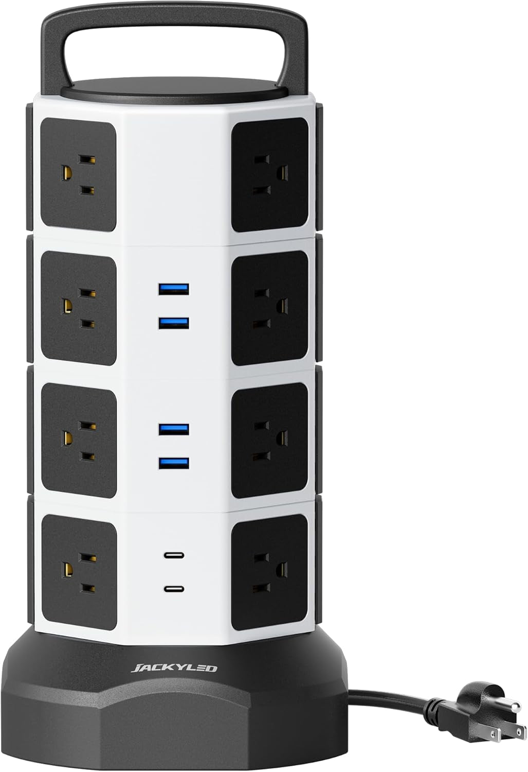 Power Strip Tower Surge Protector - 1625W 13A Electric Charging Station with 12 Outlets and 6 USB Ports, 6.5Ft Heavy Duty Extension Cord for Home, Office, and Dorm Use - Black