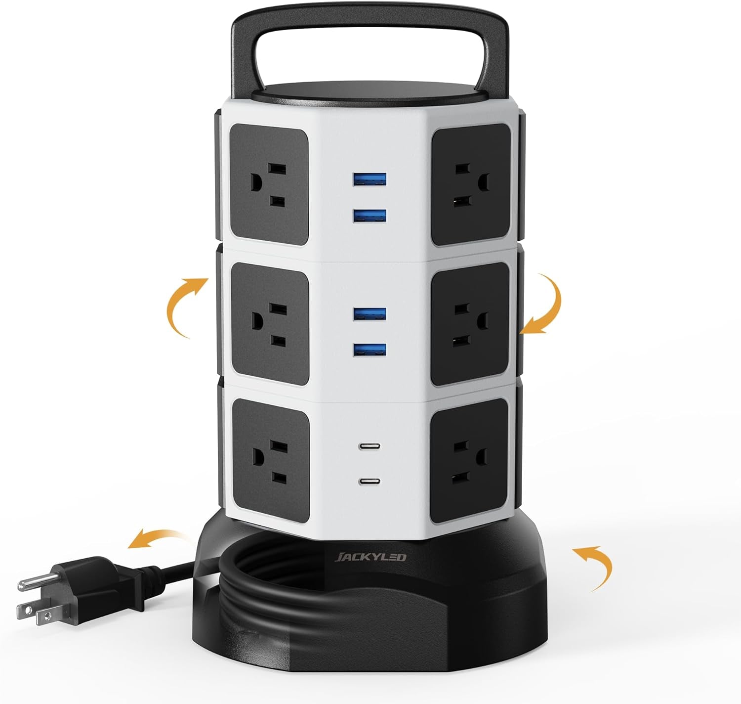 Power Strip Tower Surge Protector - 1625W 13A Electric Charging Station with 12 Outlets and 6 USB Ports, 6.5Ft Heavy Duty Extension Cord for Home, Office, and Dorm Use - Black