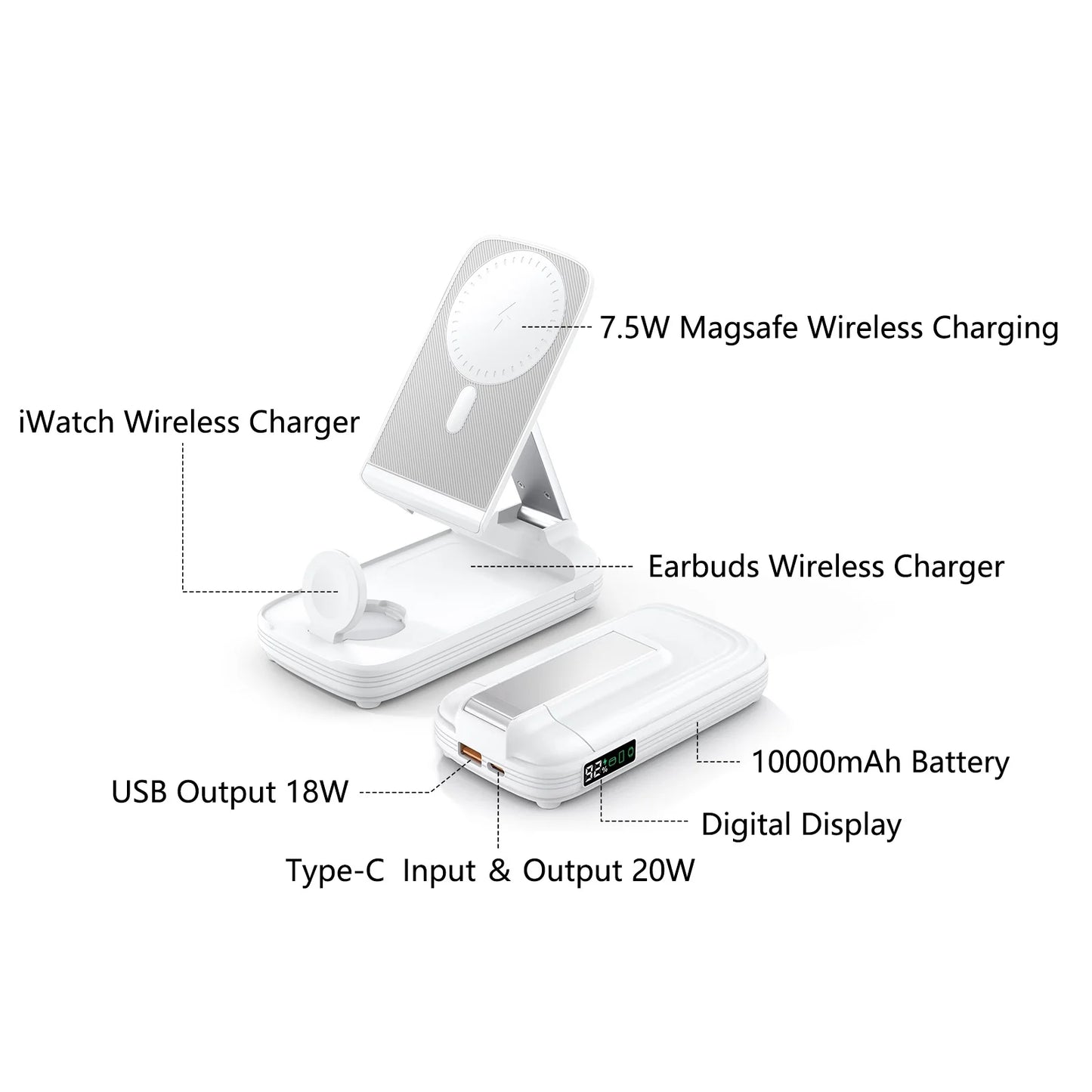 Charge in Style! 🌟 Meet the  5-in-1 Wireless Charging Station with a 10,000mAh Power Bank - Perfect for your iPhone & AirPods! ⚡️🖤 #TechEssentials #WirelessCharging