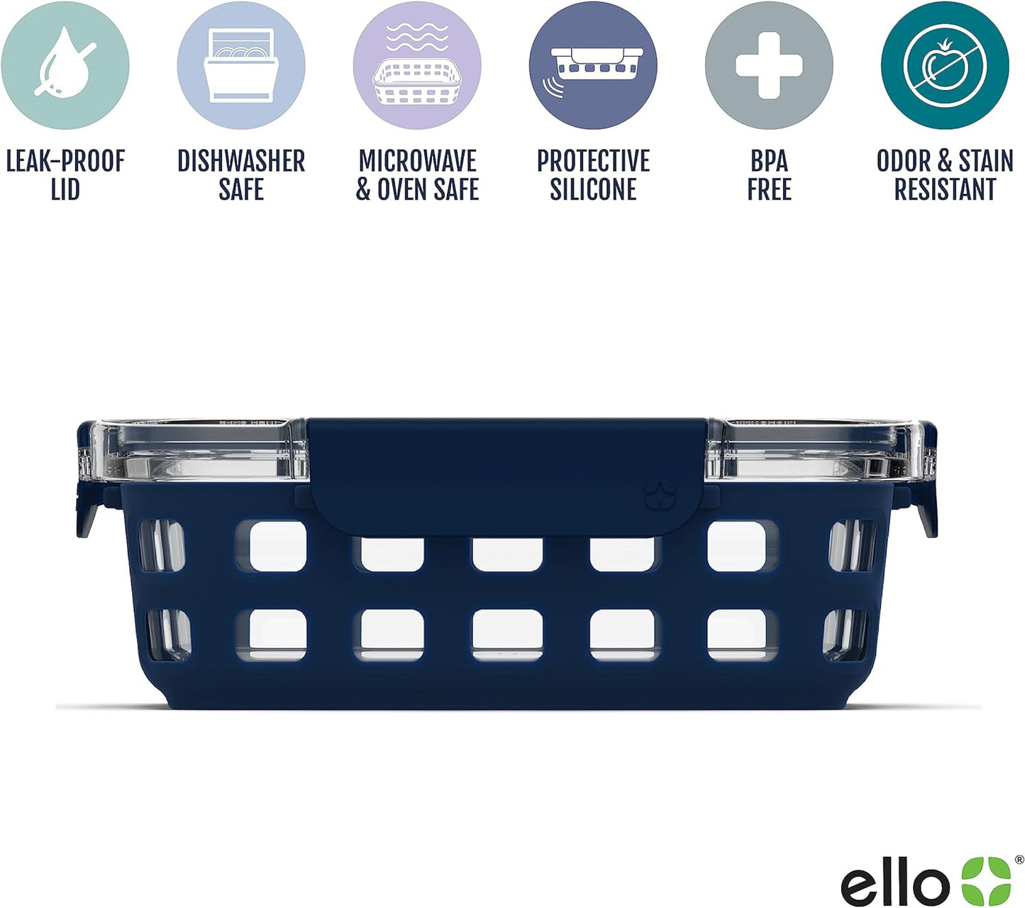 Ello Duraglass 10-Piece Meal Prep Set (3.4 Cup) in Evening Orchard – Glass Food Containers with Silicone Sleeves and BPA-Free Airtight Lids, Dishwasher, Microwave, and Freezer Safe