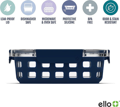 Ello Duraglass 10-Piece Meal Prep Set (3.4 Cup) in Evening Orchard – Glass Food Containers with Silicone Sleeves and BPA-Free Airtight Lids, Dishwasher, Microwave, and Freezer Safe