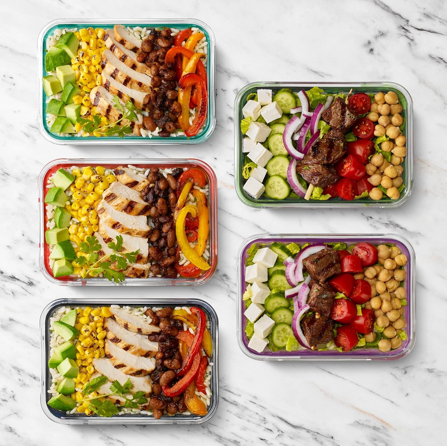 Ello Duraglass 10-Piece Meal Prep Set (3.4 Cup) in Evening Orchard – Glass Food Containers with Silicone Sleeves and BPA-Free Airtight Lids, Dishwasher, Microwave, and Freezer Safe