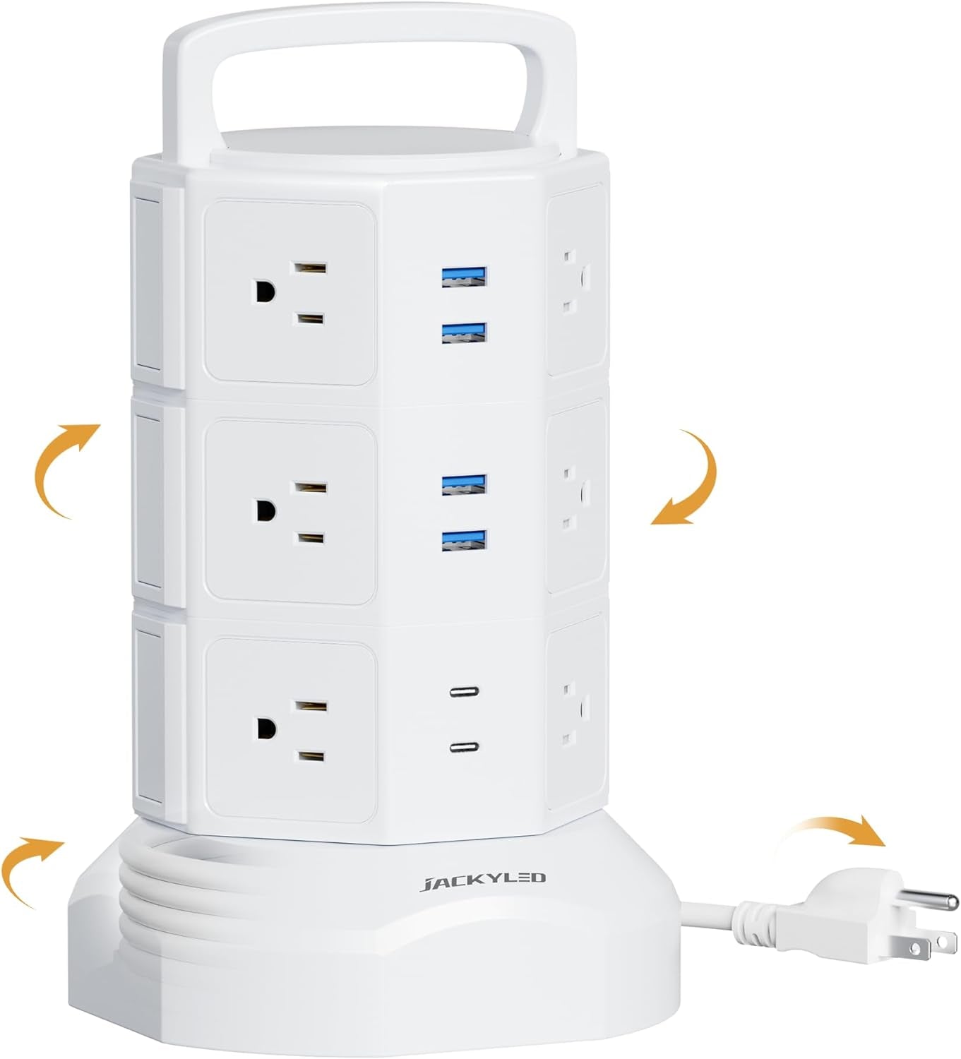 Power Strip Tower Surge Protector - 1625W 13A Electric Charging Station with 12 Outlets and 6 USB Ports, 6.5Ft Heavy Duty Extension Cord for Home, Office, and Dorm Use - Black