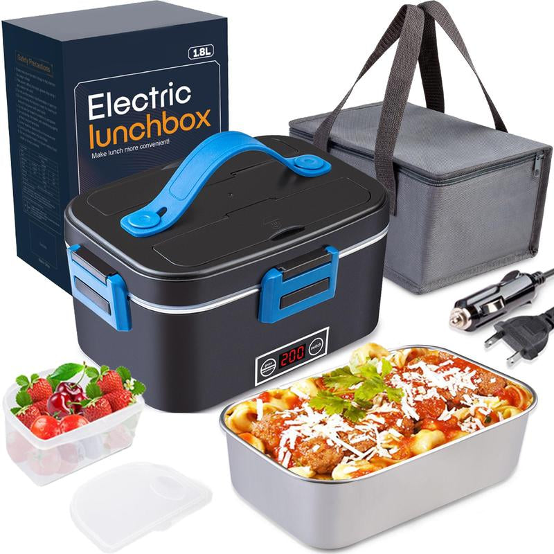 Electric Lunch Box Portable Food Warmer for Adults, 80W Food Warmer Lunch Box 1.5&1.8L Stainless Steel Containers & Bags 12V/24V/110V Stainless Steel Containers, Forks, Spoons & Bags for Car/Truck/Work/Outdoor Use