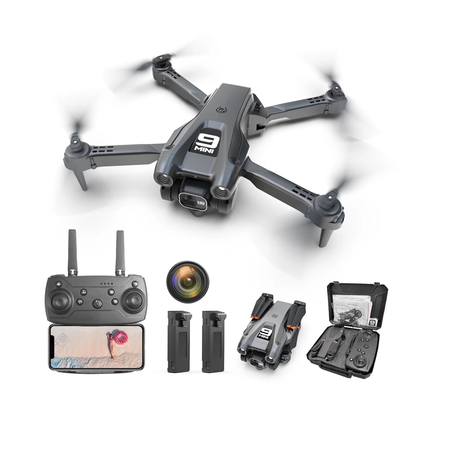 Foldable Drone with 1080P HD FPV Camera, WiFi RC Quadcopter, 360° Flip, Waypoint Flight - Ideal for Kids, Adults, and Beginners - Includes 2 Batteries - Black