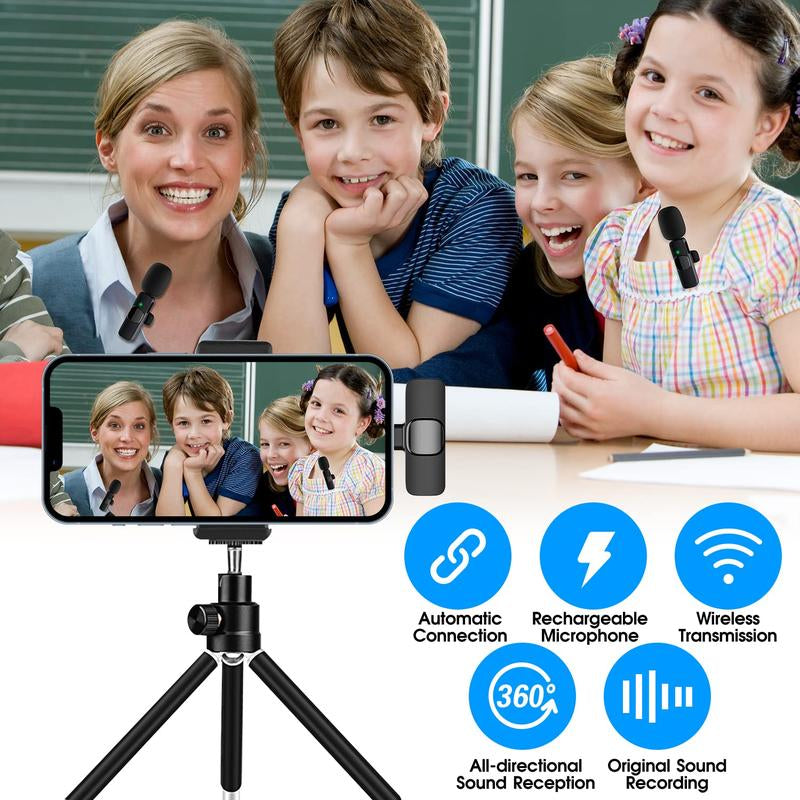 2 Pack Professional Wireless Mini Microphone for Iphone, Ipad Iphone 15, Ios and Android Devices, Professional Microphone for Video Recording, Vlog,Live Streaming