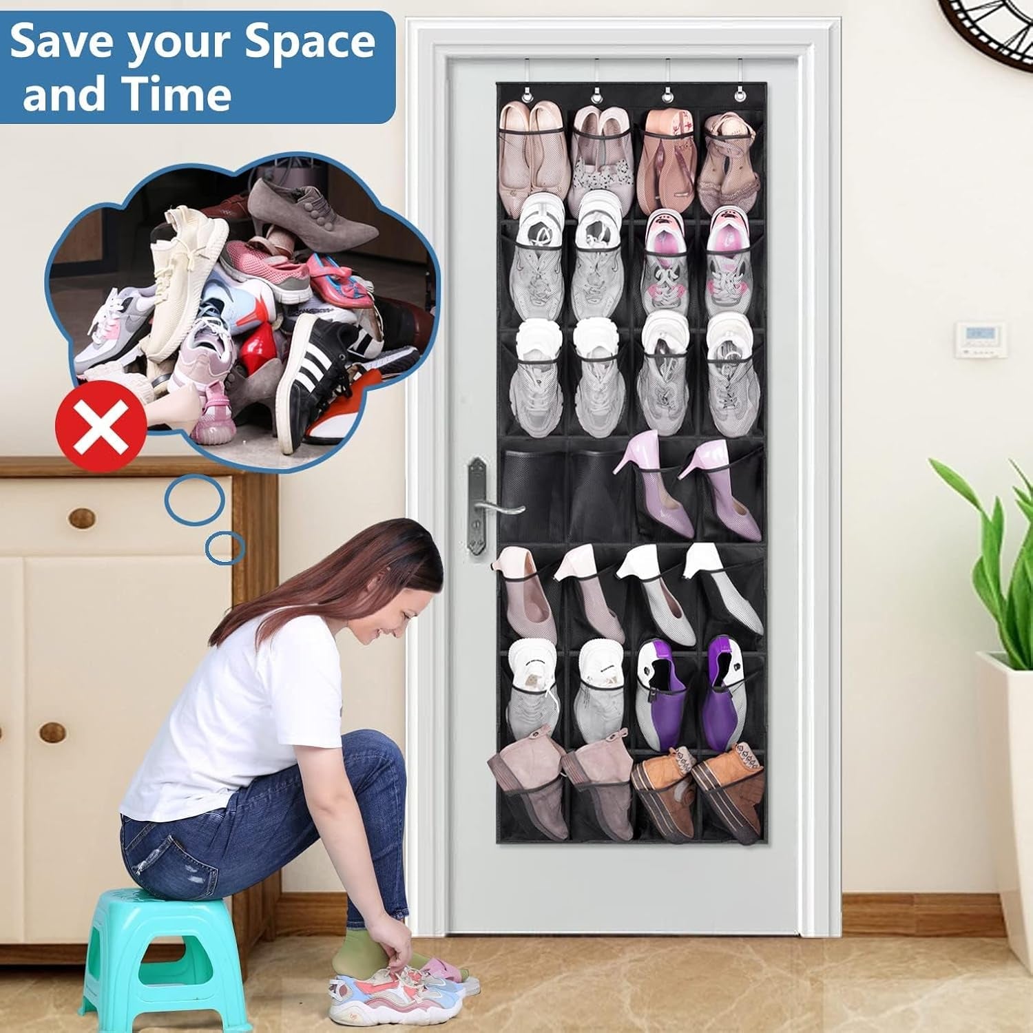 28-Pocket Over-the-Door Shoe Organizer - Mesh Storage Solution for Closet Doors, Black 🔥 Upgrade Your Storage Game with the MISSLO 28-Pocket Shoe Organizer! 🔥