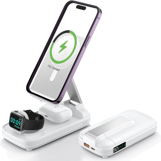 Charge in Style! 🌟 Meet the  5-in-1 Wireless Charging Station with a 10,000mAh Power Bank - Perfect for your iPhone & AirPods! ⚡️🖤 #TechEssentials #WirelessCharging