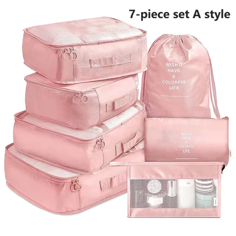 7Pcs Travel Organizer Storage Bags Wardrobe Cube Suitcase Packing Cubes Set Storages Luggage Clothes Shoe Pouch Folding