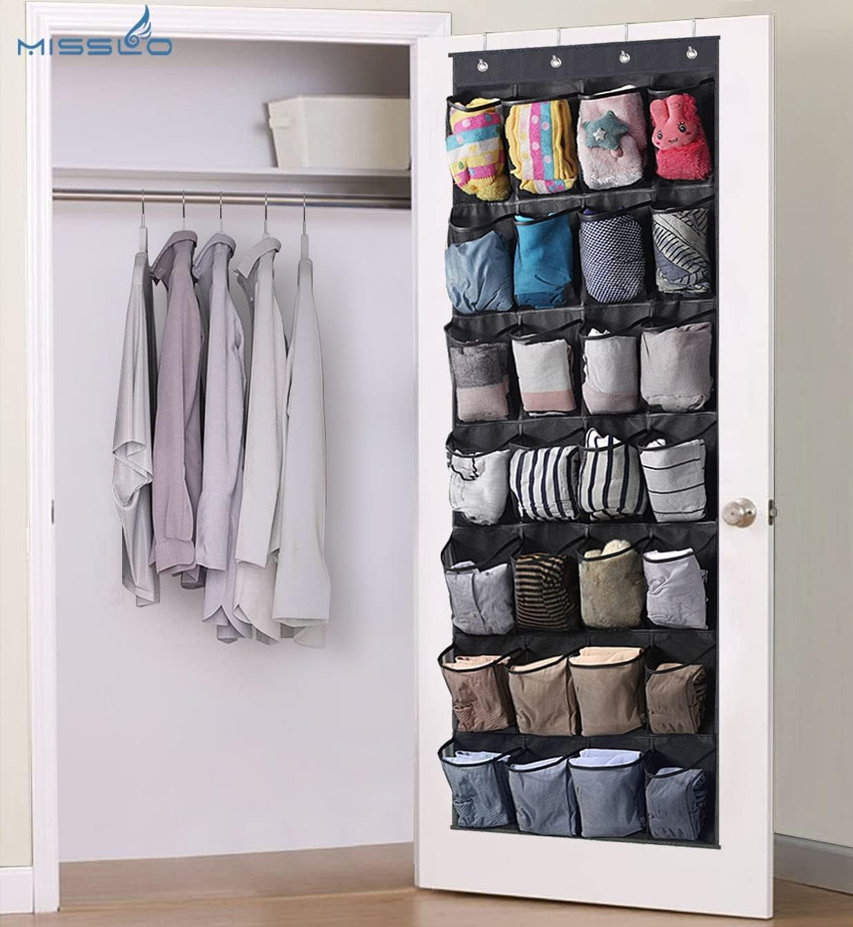 28-Pocket Over-the-Door Shoe Organizer - Mesh Storage Solution for Closet Doors, Black 🔥 Upgrade Your Storage Game with the MISSLO 28-Pocket Shoe Organizer! 🔥