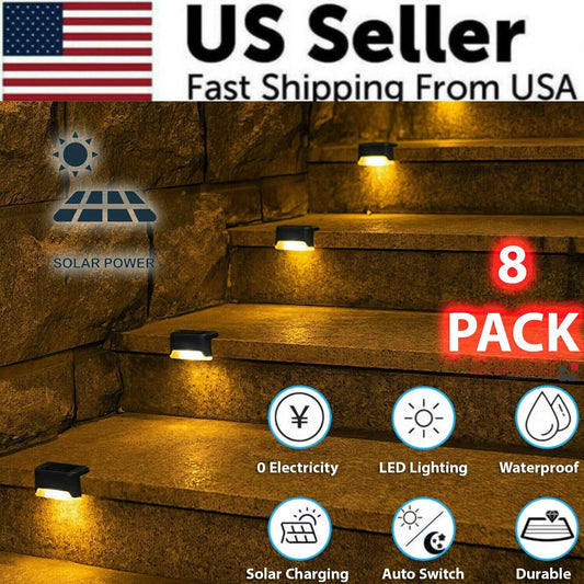 🌞💡 8-Pack Waterproof LED Solar Deck Lights | Ideal for Outdoor Stairs & Fences