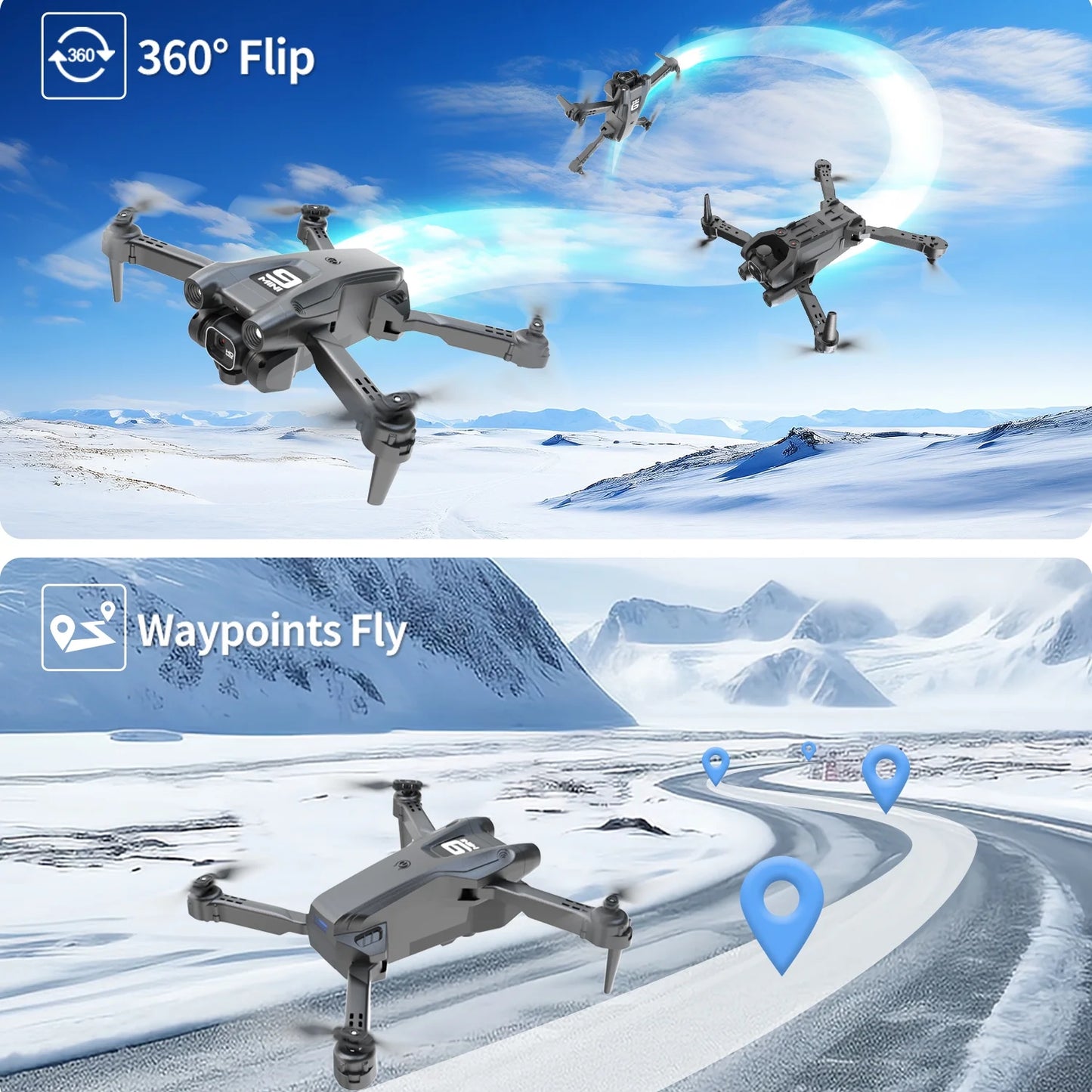 Foldable Drone with 1080P HD FPV Camera, WiFi RC Quadcopter, 360° Flip, Waypoint Flight - Ideal for Kids, Adults, and Beginners - Includes 2 Batteries - Black