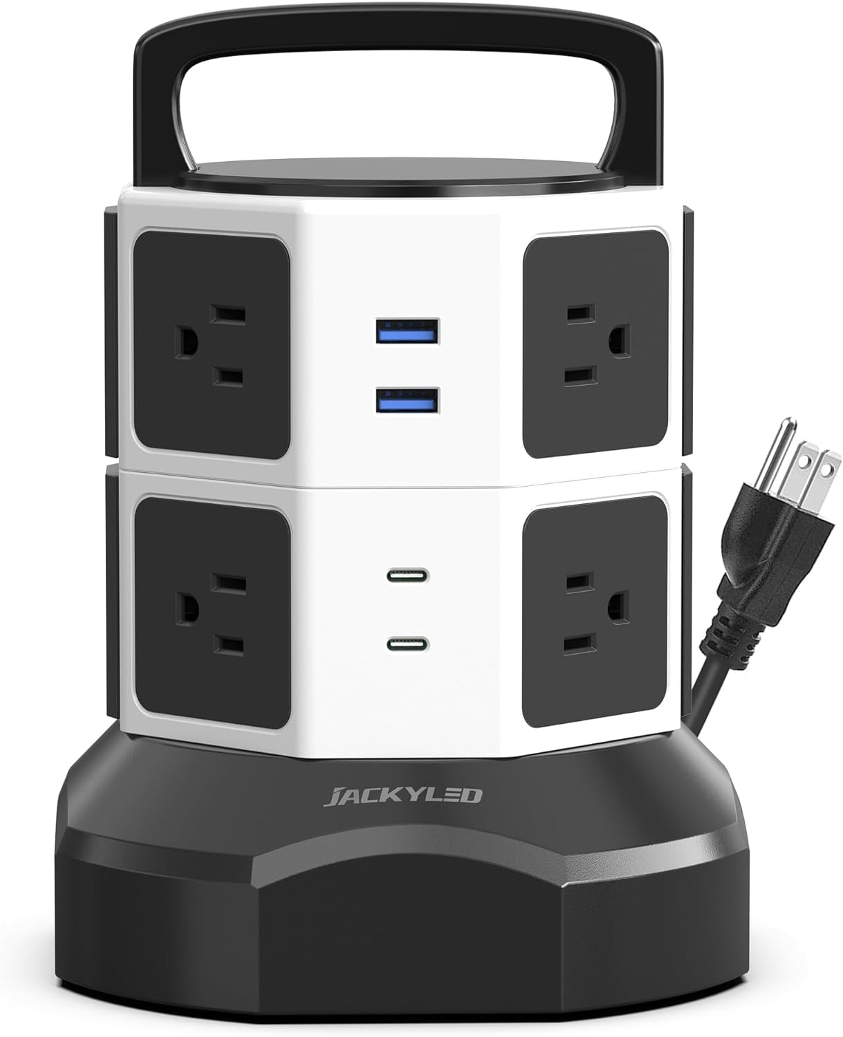 Power Strip Tower Surge Protector - 1625W 13A Electric Charging Station with 12 Outlets and 6 USB Ports, 6.5Ft Heavy Duty Extension Cord for Home, Office, and Dorm Use - Black